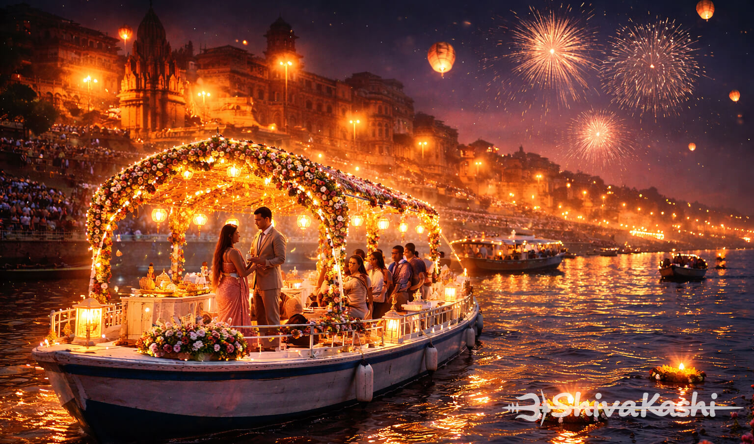 Night romantic boat Varanasi proposal setup
