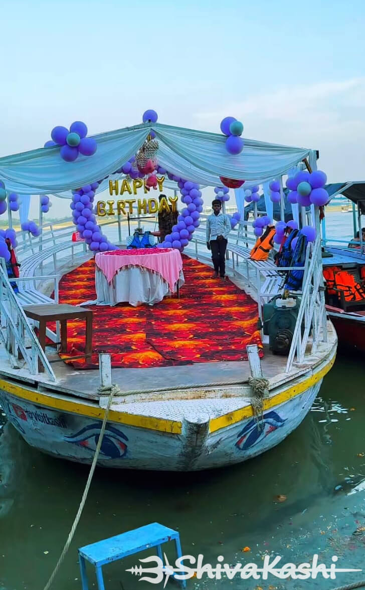 Decorated luxury boat Varanasi celebration setup