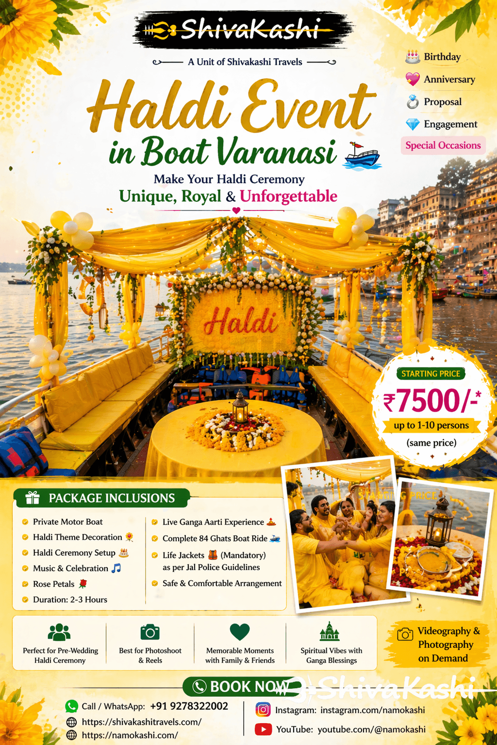 Haldi ceremony celebration boat Varanasi decorated Ganga balloons